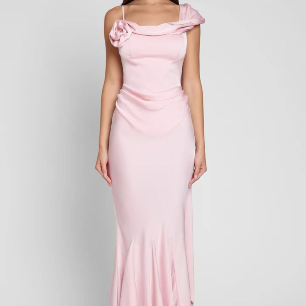 Celine Corset Drape Satin Gown - Pink